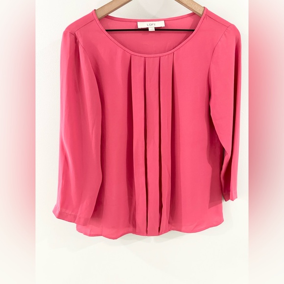 Loft 3/4 Sleeve Pleat Front Blouse Pink Size Small - Picture 4 of 6